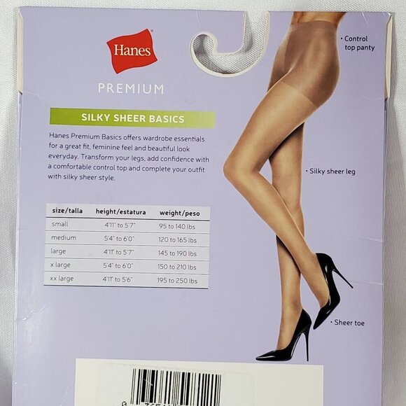 Hanes Premium Silky Sheer Basics Control Top Pantyhose X Large Natural 20 Sheer - Picture 4 of 6